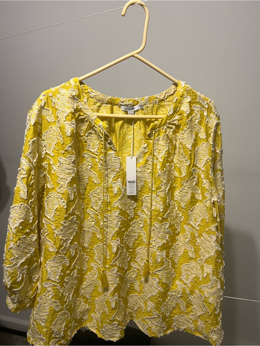 Chico's Yellow Textured Paisley Top